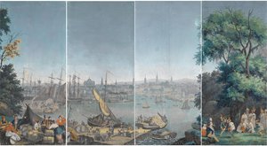 Scena del porto a Boston da Unknown